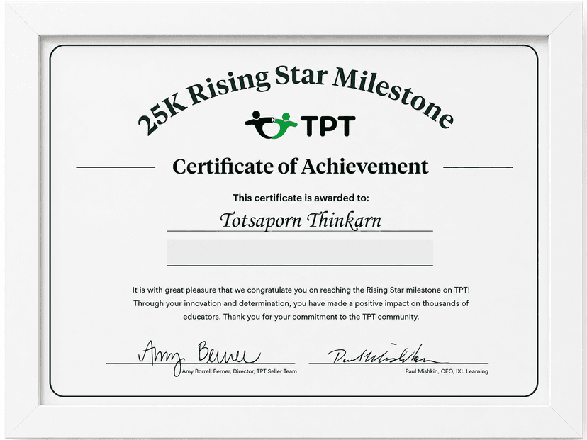 25K Rising Star Milestone Certificate from TPT